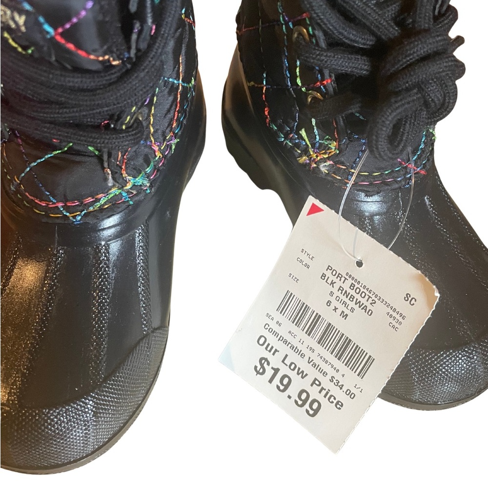 Sperry Toddler Black Quilted Duck Rain Boots | Waterproof | Size 6 - Picture 8 of 9